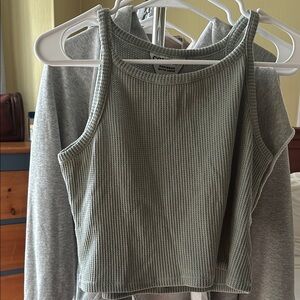 Green Ribbed Crop Tank Top